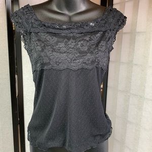 Black Poly Tank with Lace